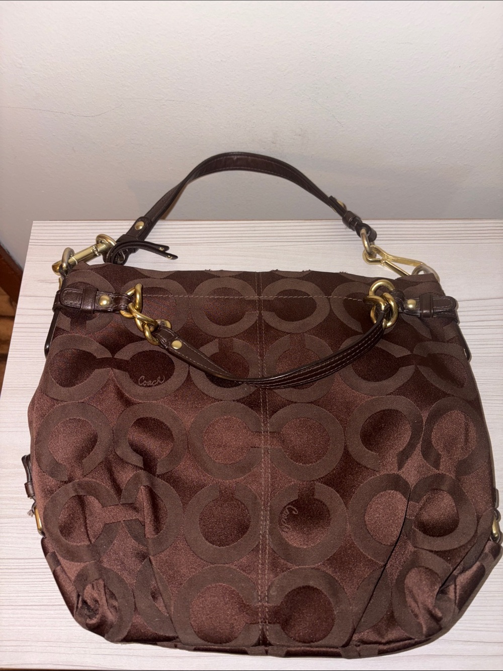 Coach Chocolate Signature Shoulder Bag with Gold-Tone Hardware